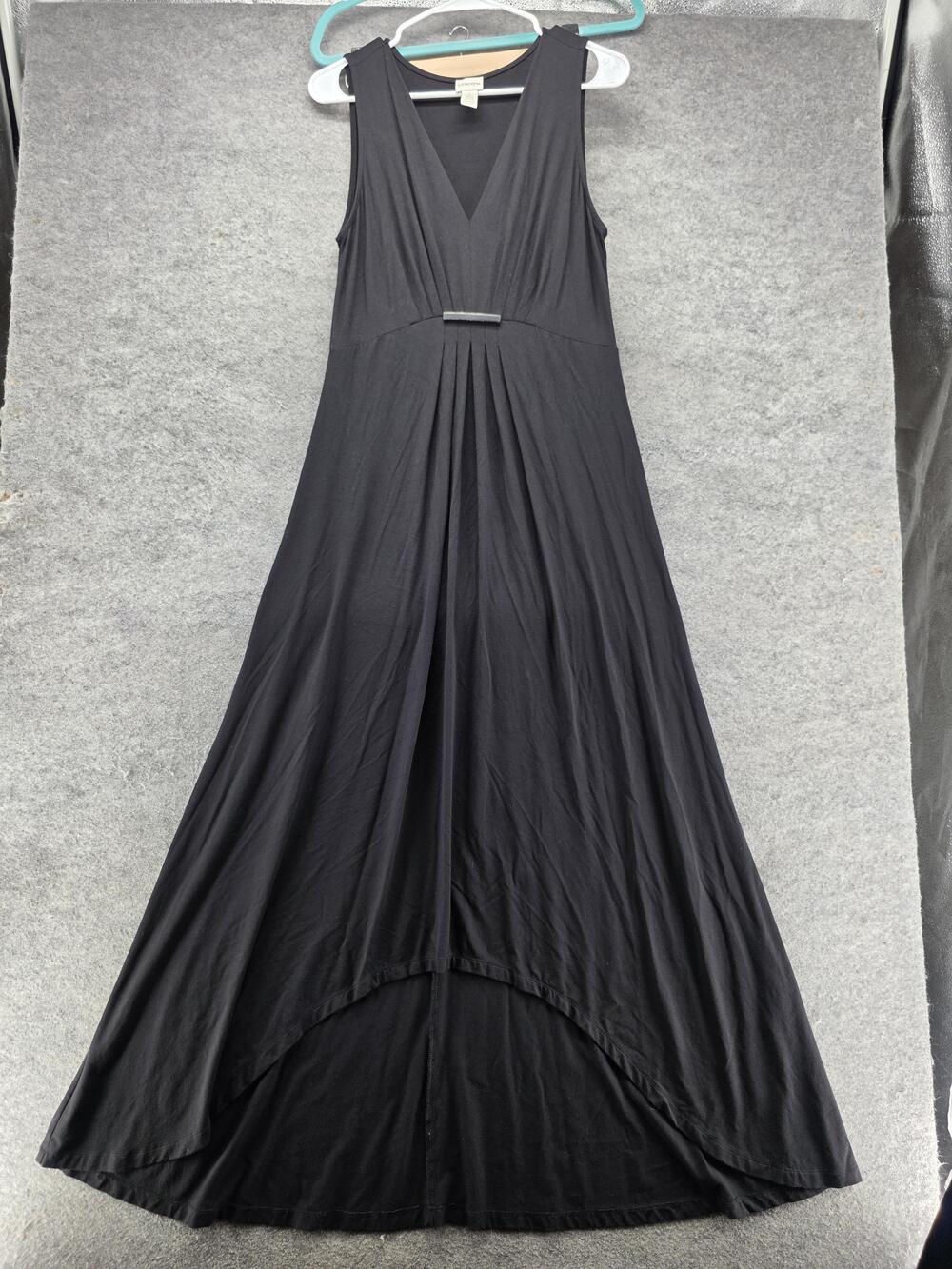 Chico's Dress Womens 1 Black Hi-Low V-Neck Sleeveless Jersey Stretch Pleated